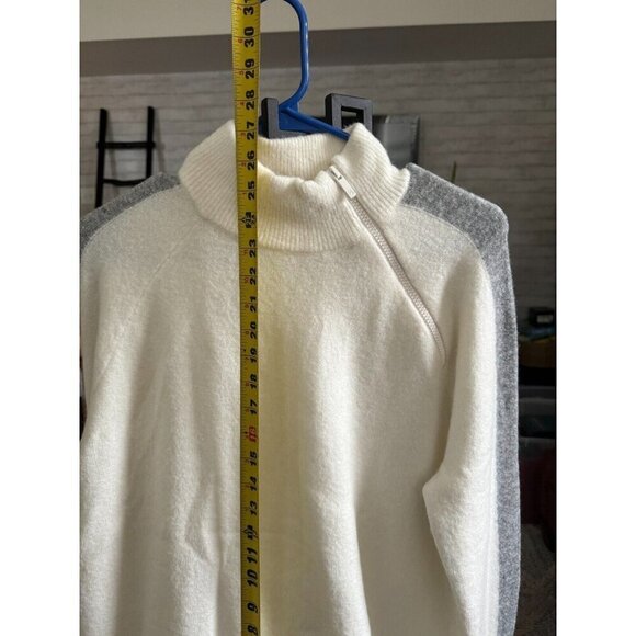 Lou & Grey Mock Neck Wool Cream Grey Stripe Ski Style Zipper Sweater Size M - Picture 5 of 6